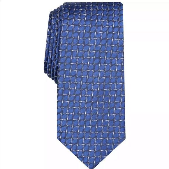 New ALFANI Navy Blue Black White Squares Neck Tie - Picture 1 of 2